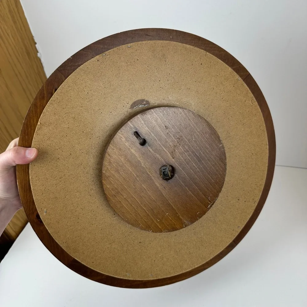Vintage Round Wood Mirrored Vanity Tray Gallery Rail Spindle Lazy Susan Brown